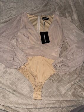 PrettyLittleThing Blush Nude Sheer Long Sleeve Bodysuit